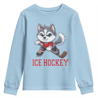 Funny Husky Playing Ice Hockey Youth Sweatshirt Gift For Dog Lovers - Wonder Print Shop