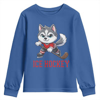 Funny Husky Playing Ice Hockey Youth Sweatshirt Gift For Dog Lovers - Wonder Print Shop
