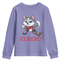 Funny Husky Playing Ice Hockey Youth Sweatshirt Gift For Dog Lovers - Wonder Print Shop