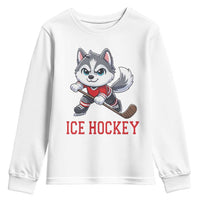 Funny Husky Playing Ice Hockey Youth Sweatshirt Gift For Dog Lovers - Wonder Print Shop