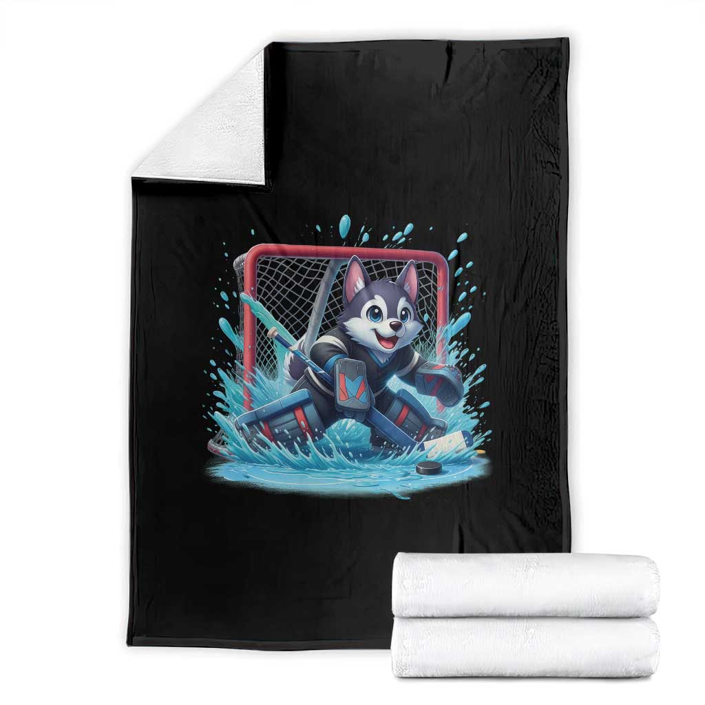 Siberian Husky Ice Hockey Player Throw Blanket Funny Goalie Gift - Wonder Print Shop
