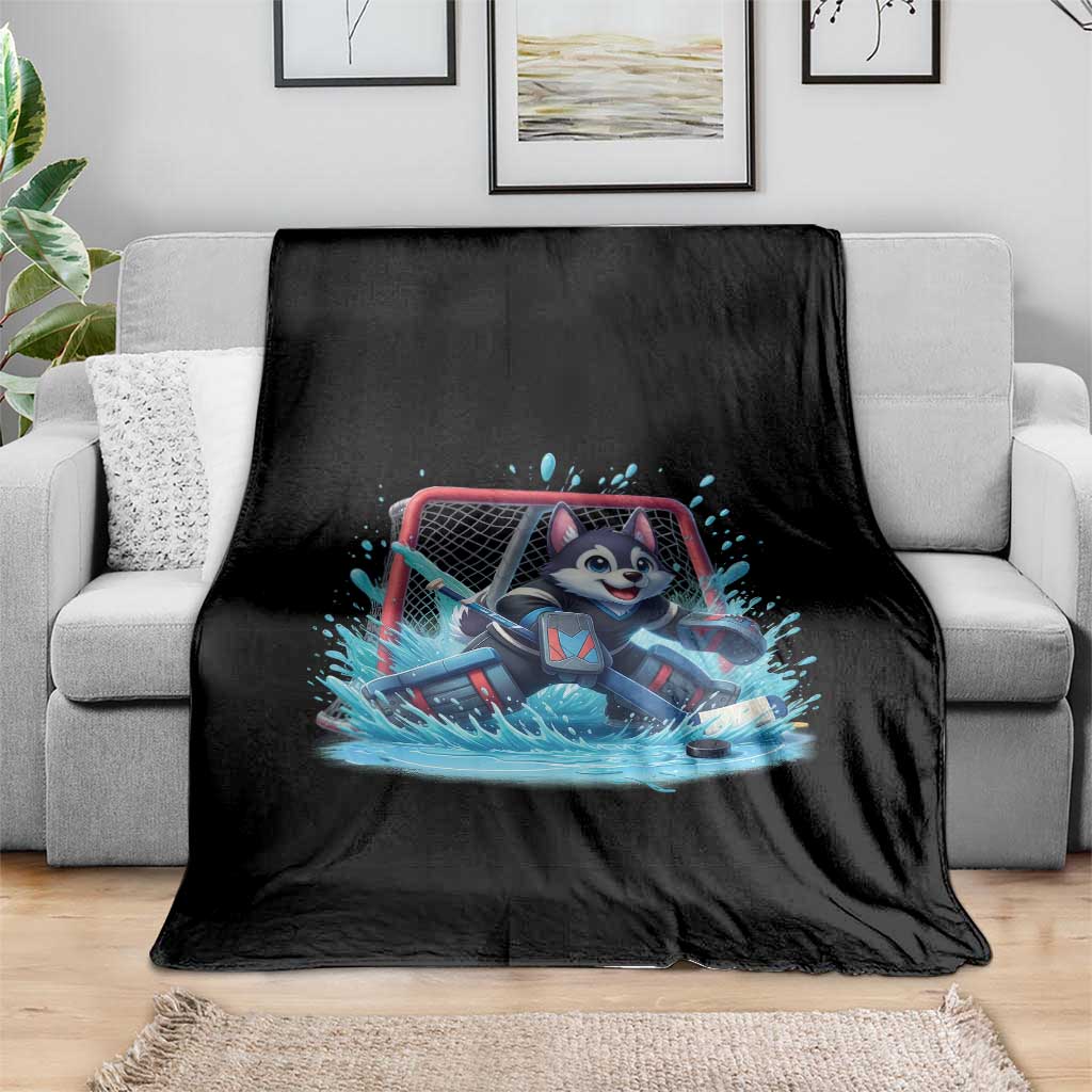 Siberian Husky Ice Hockey Player Throw Blanket Funny Goalie Gift - Wonder Print Shop