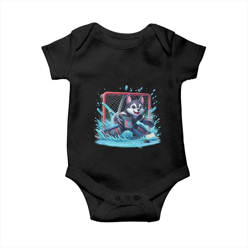 Siberian Husky Ice Hockey Player Baby Onesie Funny Goalie Gift - Wonder Print Shop