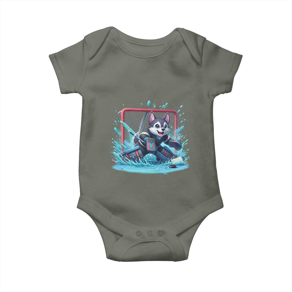 Siberian Husky Ice Hockey Player Baby Onesie Funny Goalie Gift - Wonder Print Shop