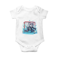 Siberian Husky Ice Hockey Player Baby Onesie Funny Goalie Gift - Wonder Print Shop