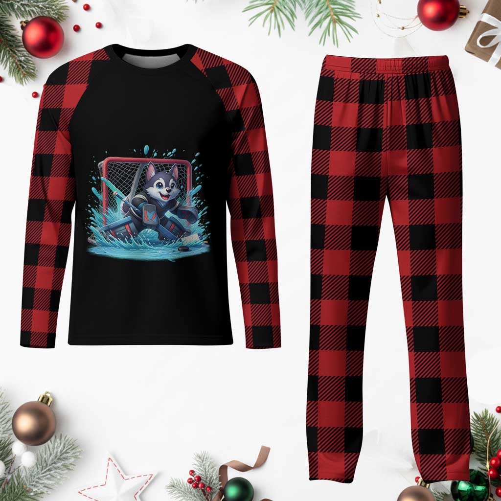 Siberian Husky Ice Hockey Player Plaid Pajama Set Funny Goalie Gift - Wonder Print Shop