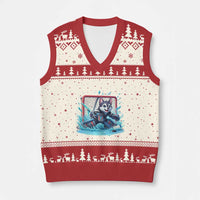 Siberian Husky Ice Hockey Player V-Neck Knit Sweater Vest Funny Goalie Gift - Wonder Print Shop