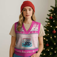 Siberian Husky Ice Hockey Player V-Neck Knit Sweater Vest Funny Goalie Gift - Wonder Print Shop
