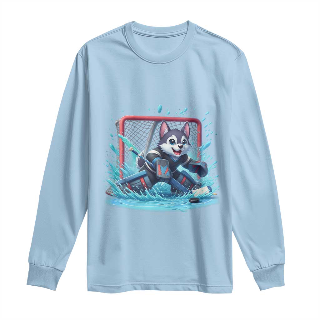 Siberian Husky Ice Hockey Player Long Sleeve Shirt Funny Goalie Gift - Wonder Print Shop