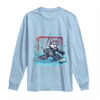 Siberian Husky Ice Hockey Player Long Sleeve Shirt Funny Goalie Gift - Wonder Print Shop