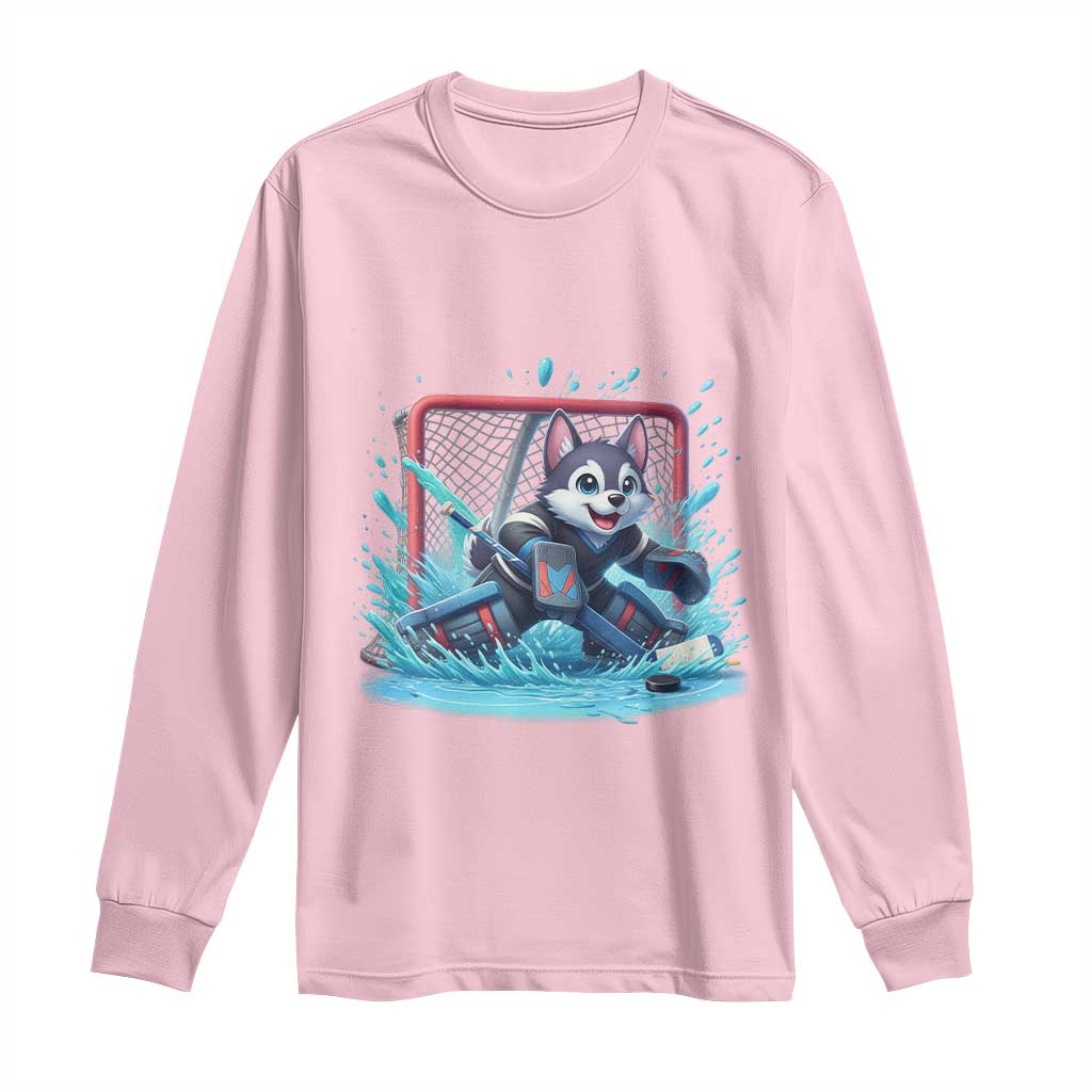 Siberian Husky Ice Hockey Player Long Sleeve Shirt Funny Goalie Gift - Wonder Print Shop