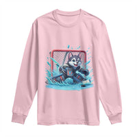 Siberian Husky Ice Hockey Player Long Sleeve Shirt Funny Goalie Gift - Wonder Print Shop