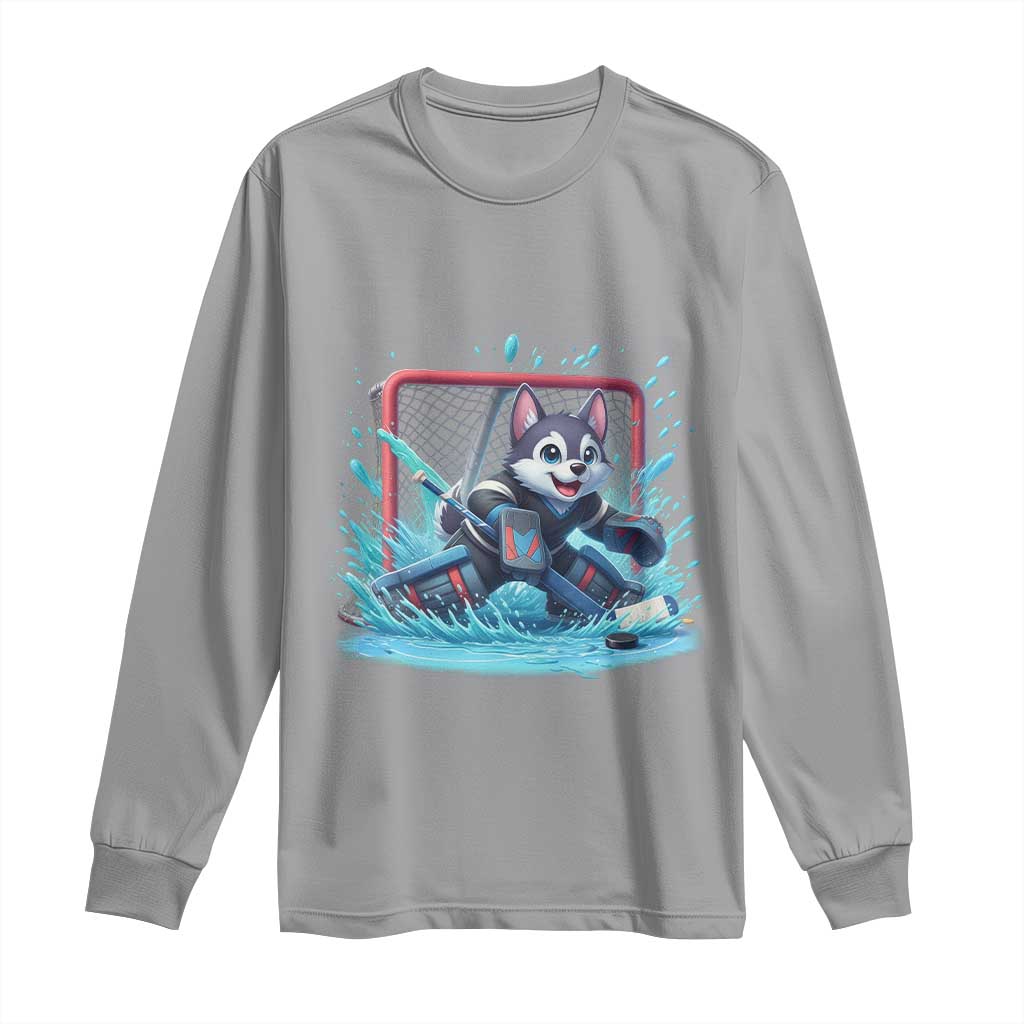 Siberian Husky Ice Hockey Player Long Sleeve Shirt Funny Goalie Gift - Wonder Print Shop