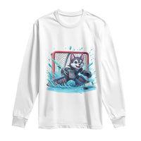 Siberian Husky Ice Hockey Player Long Sleeve Shirt Funny Goalie Gift - Wonder Print Shop