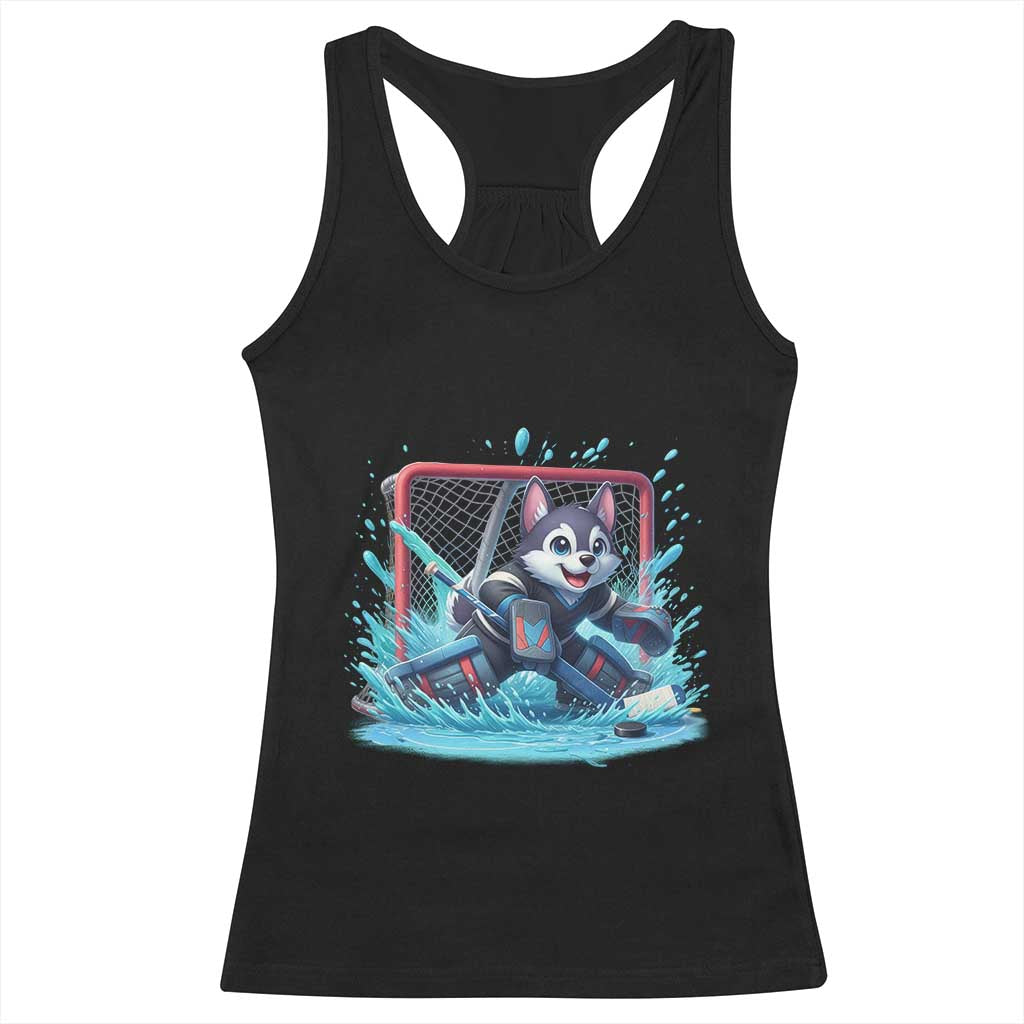 Siberian Husky Ice Hockey Player Racerback Tank Top Funny Goalie Gift - Wonder Print Shop