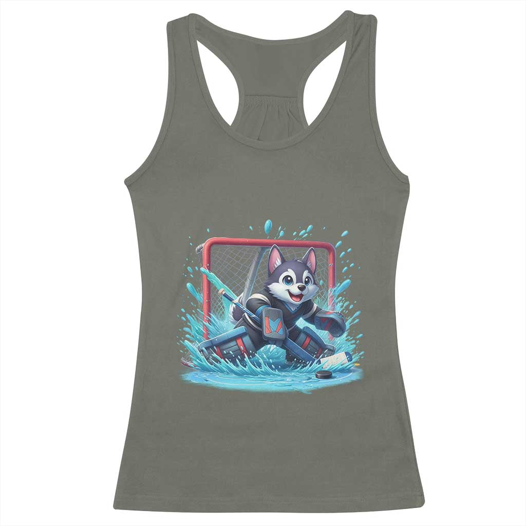 Siberian Husky Ice Hockey Player Racerback Tank Top Funny Goalie Gift - Wonder Print Shop