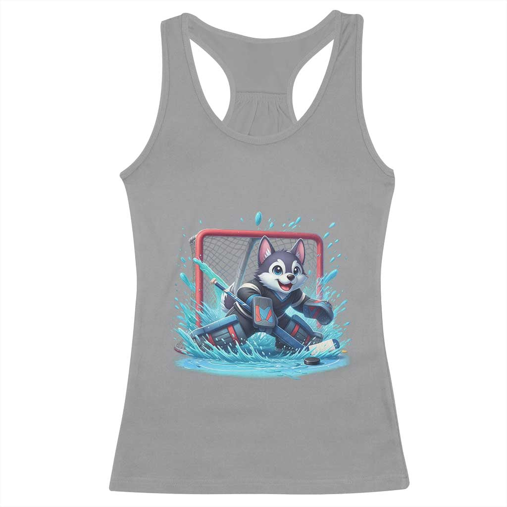 Siberian Husky Ice Hockey Player Racerback Tank Top Funny Goalie Gift - Wonder Print Shop
