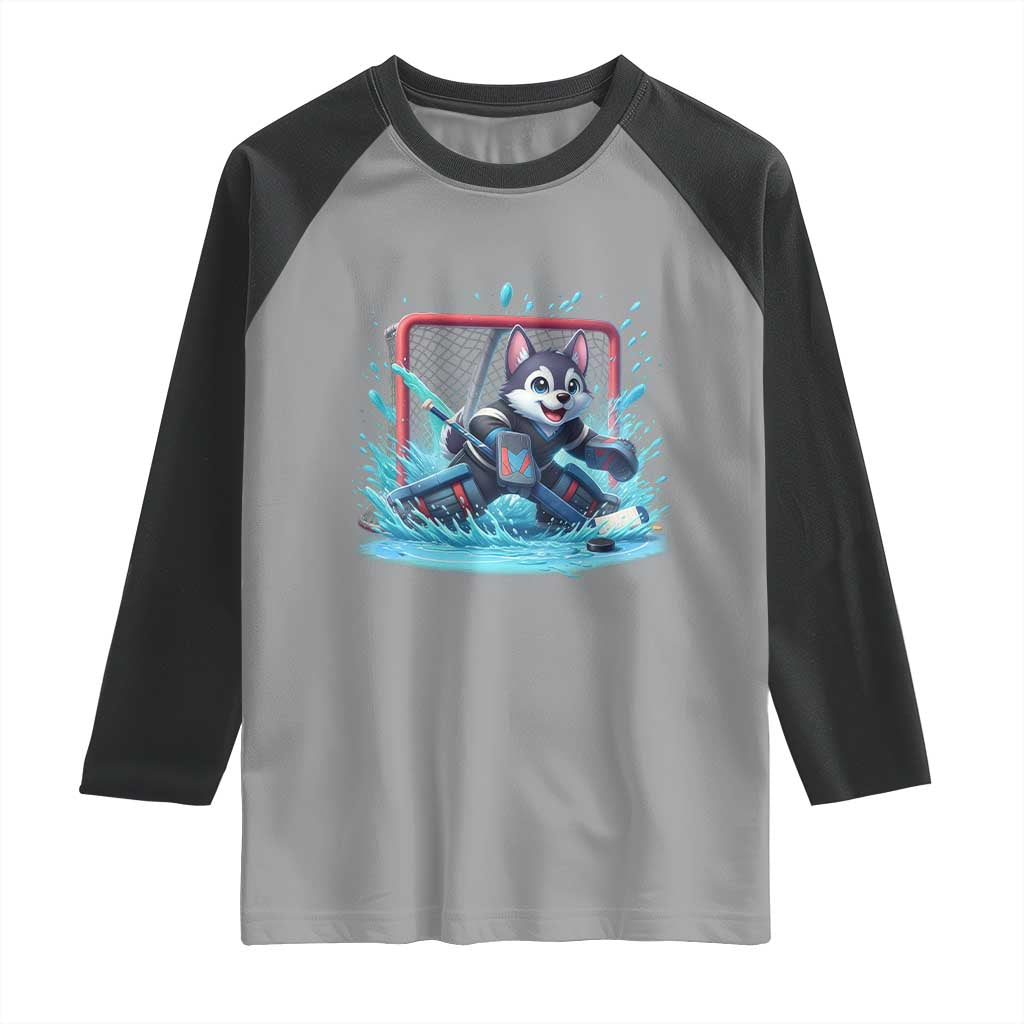 Siberian Husky Ice Hockey Player Raglan Shirt Funny Goalie Gift - Wonder Print Shop