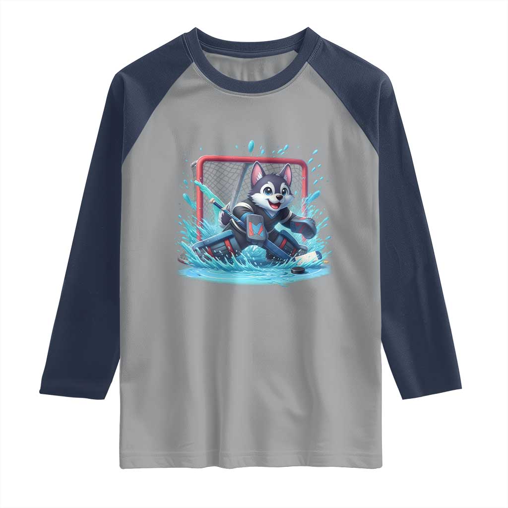 Siberian Husky Ice Hockey Player Raglan Shirt Funny Goalie Gift - Wonder Print Shop