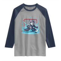 Siberian Husky Ice Hockey Player Raglan Shirt Funny Goalie Gift - Wonder Print Shop