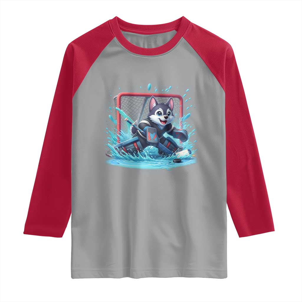 Siberian Husky Ice Hockey Player Raglan Shirt Funny Goalie Gift - Wonder Print Shop