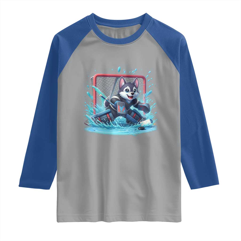 Siberian Husky Ice Hockey Player Raglan Shirt Funny Goalie Gift - Wonder Print Shop