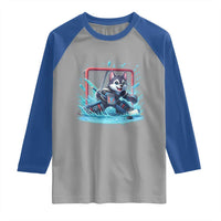Siberian Husky Ice Hockey Player Raglan Shirt Funny Goalie Gift - Wonder Print Shop