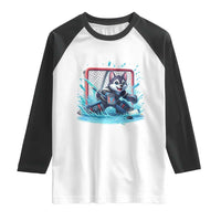 Siberian Husky Ice Hockey Player Raglan Shirt Funny Goalie Gift - Wonder Print Shop