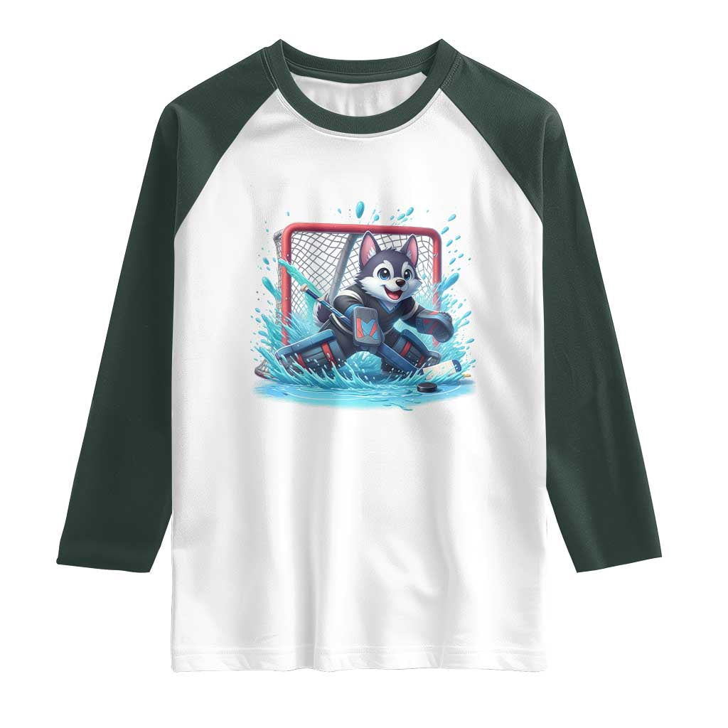Siberian Husky Ice Hockey Player Raglan Shirt Funny Goalie Gift - Wonder Print Shop