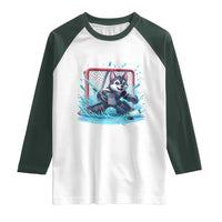 Siberian Husky Ice Hockey Player Raglan Shirt Funny Goalie Gift - Wonder Print Shop