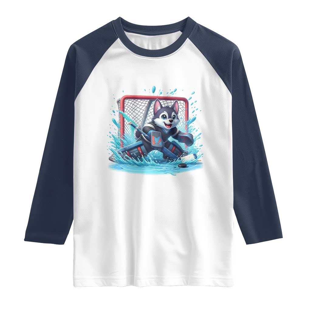 Siberian Husky Ice Hockey Player Raglan Shirt Funny Goalie Gift - Wonder Print Shop