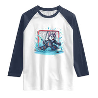 Siberian Husky Ice Hockey Player Raglan Shirt Funny Goalie Gift - Wonder Print Shop