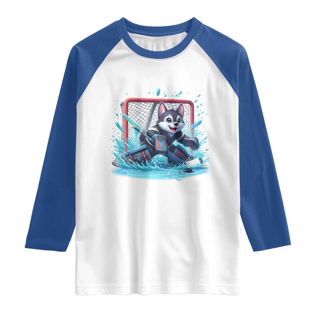 Siberian Husky Ice Hockey Player Raglan Shirt Funny Goalie Gift - Wonder Print Shop