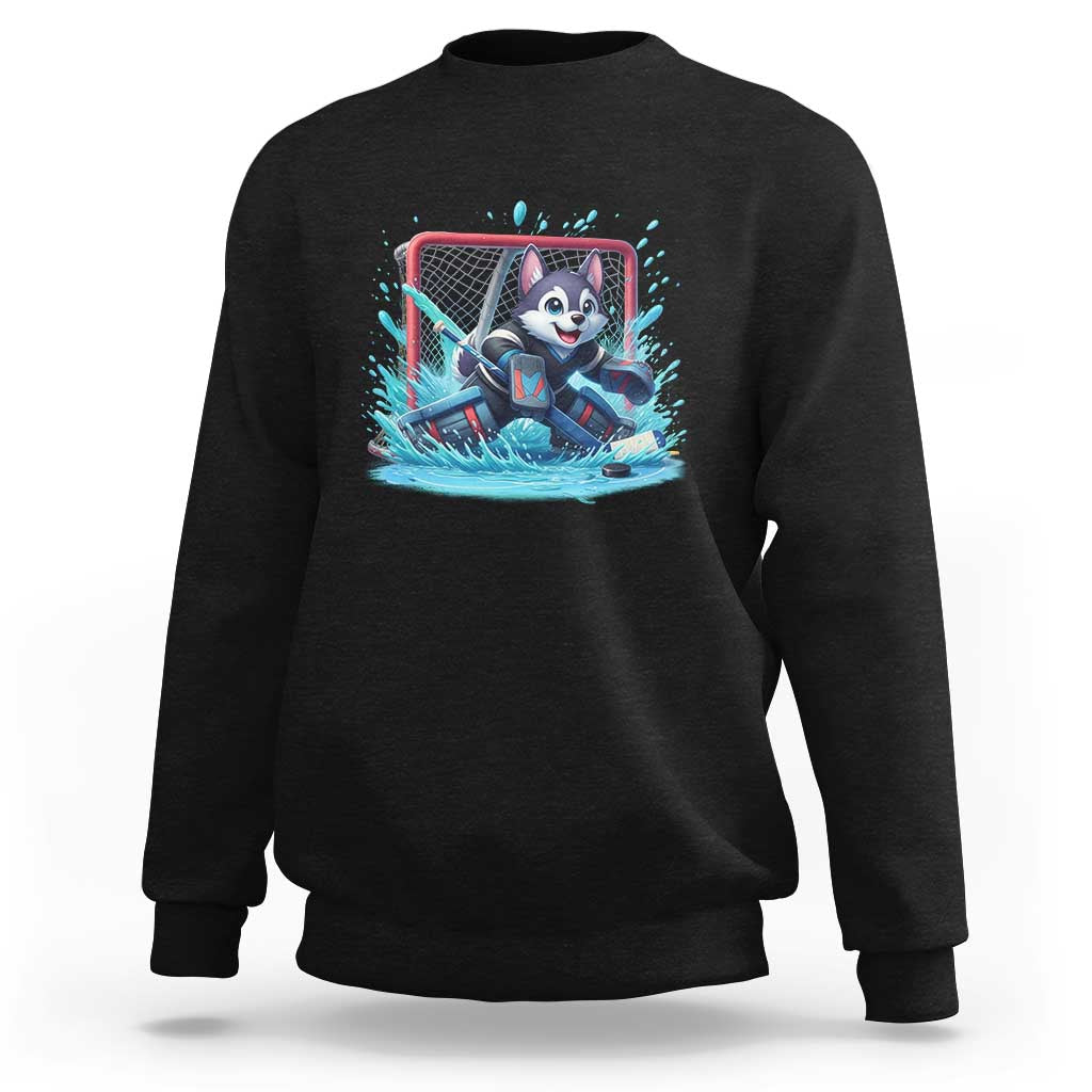 Siberian Husky Ice Hockey Player Sweatshirt Funny Goalie Gift - Wonder Print Shop