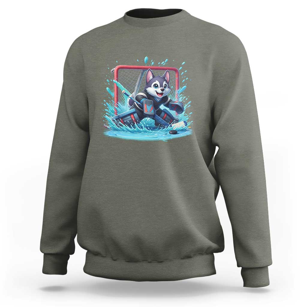 Siberian Husky Ice Hockey Player Sweatshirt Funny Goalie Gift - Wonder Print Shop