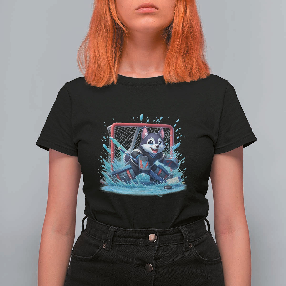 Siberian Husky Ice Hockey Player T Shirt For Women Funny Goalie Gift - Wonder Print Shop