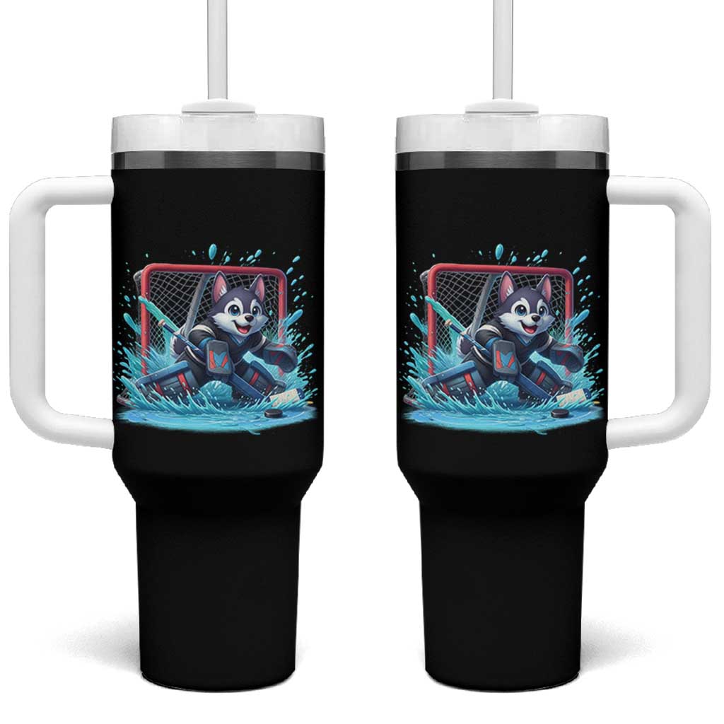 Siberian Husky Ice Hockey Player Tumbler With Handle Funny Goalie Gift - Wonder Print Shop