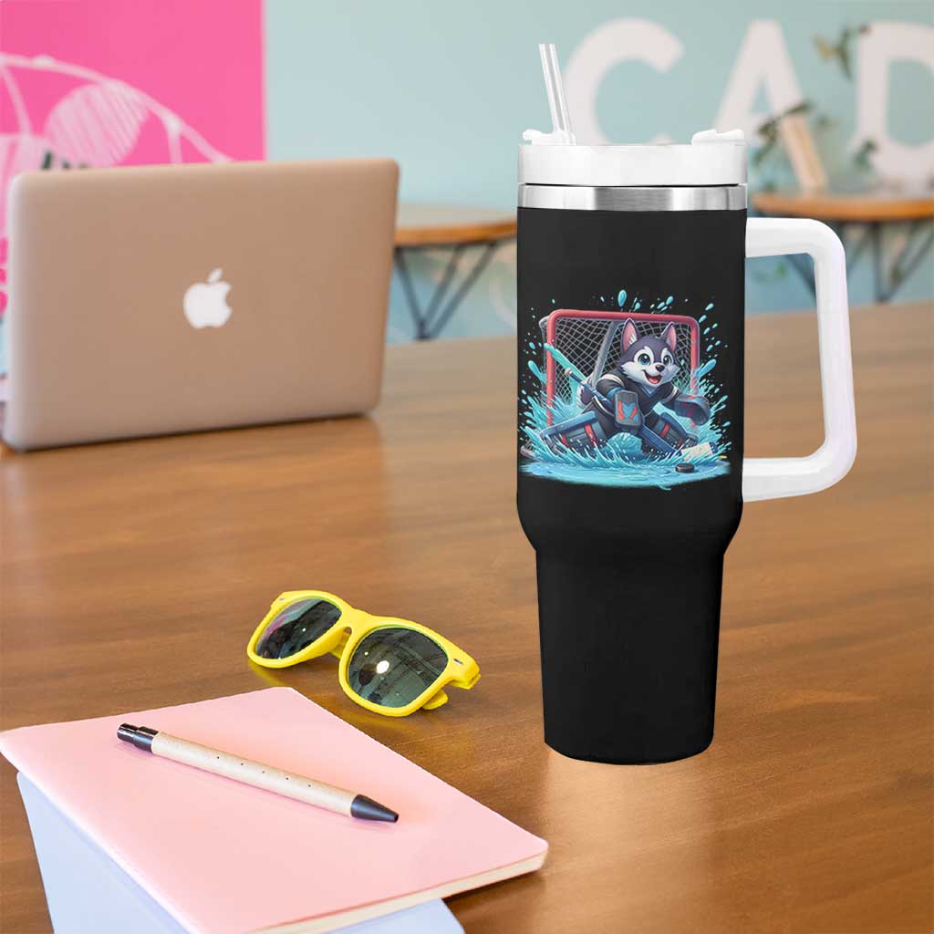 Siberian Husky Ice Hockey Player Tumbler With Handle Funny Goalie Gift - Wonder Print Shop