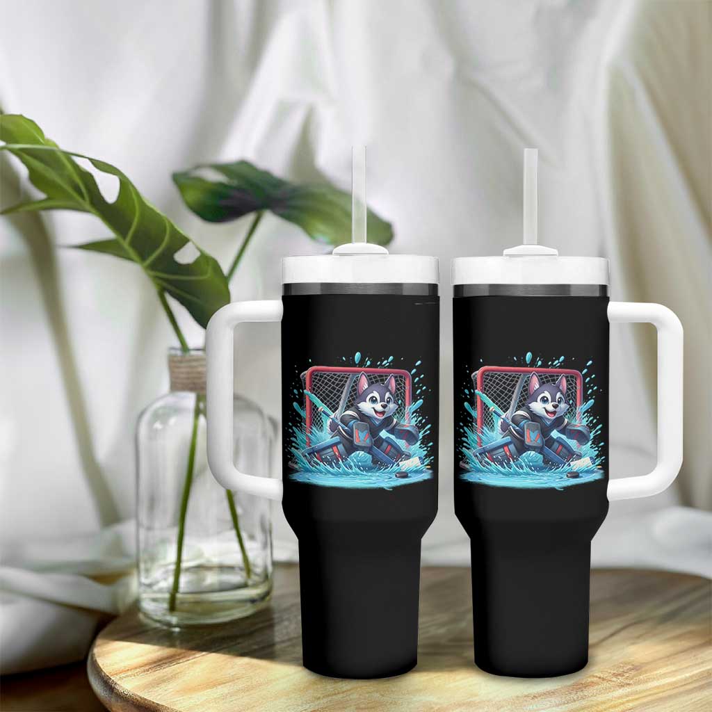 Siberian Husky Ice Hockey Player Tumbler With Handle Funny Goalie Gift - Wonder Print Shop