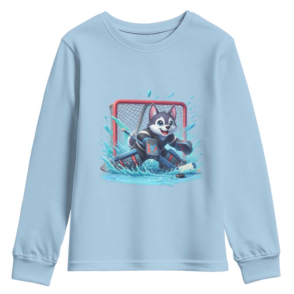 Siberian Husky Ice Hockey Player Youth Sweatshirt Funny Goalie Gift - Wonder Print Shop