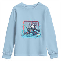 Siberian Husky Ice Hockey Player Youth Sweatshirt Funny Goalie Gift - Wonder Print Shop