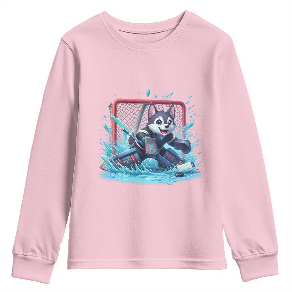 Siberian Husky Ice Hockey Player Youth Sweatshirt Funny Goalie Gift - Wonder Print Shop