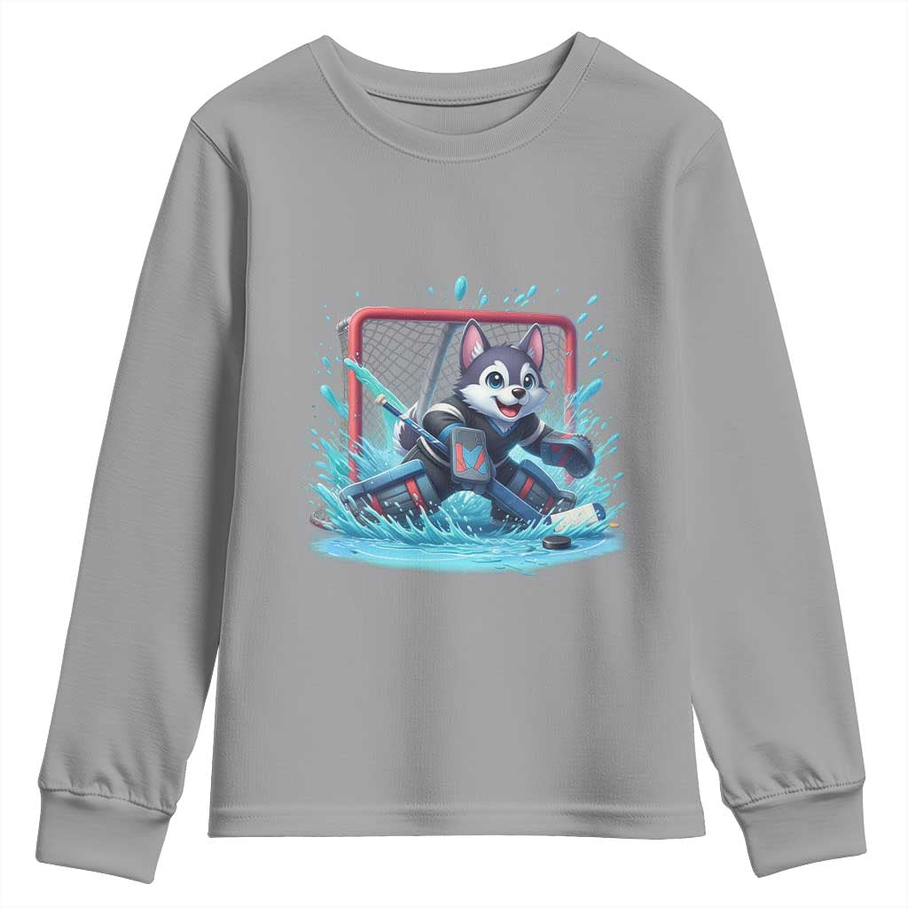 Siberian Husky Ice Hockey Player Youth Sweatshirt Funny Goalie Gift - Wonder Print Shop