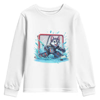 Siberian Husky Ice Hockey Player Youth Sweatshirt Funny Goalie Gift - Wonder Print Shop