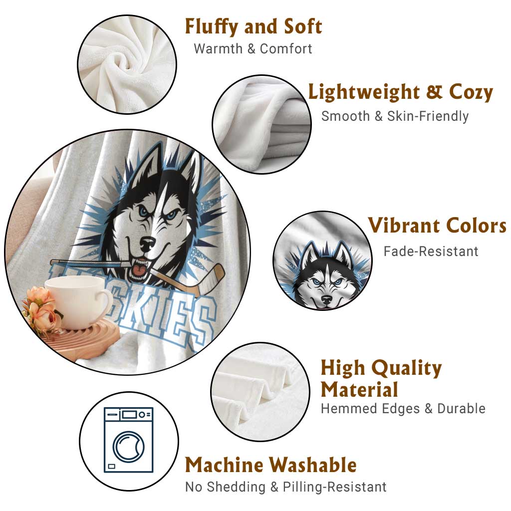 Cool Siberian Husky Ice Hockey Throw Blanket Gift For Dog Lovers - Wonder Print Shop