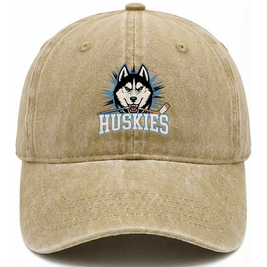 Cool Siberian Husky Ice Hockey Washed Cotton Baseball Cap Gift For Dog Lovers