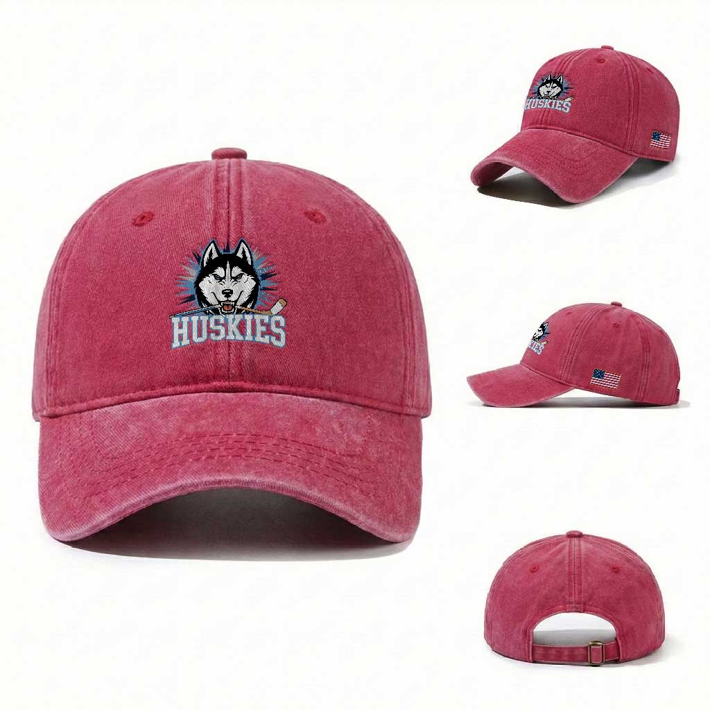 Cool Siberian Husky Ice Hockey Washed Cotton Baseball Cap Gift For Dog Lovers