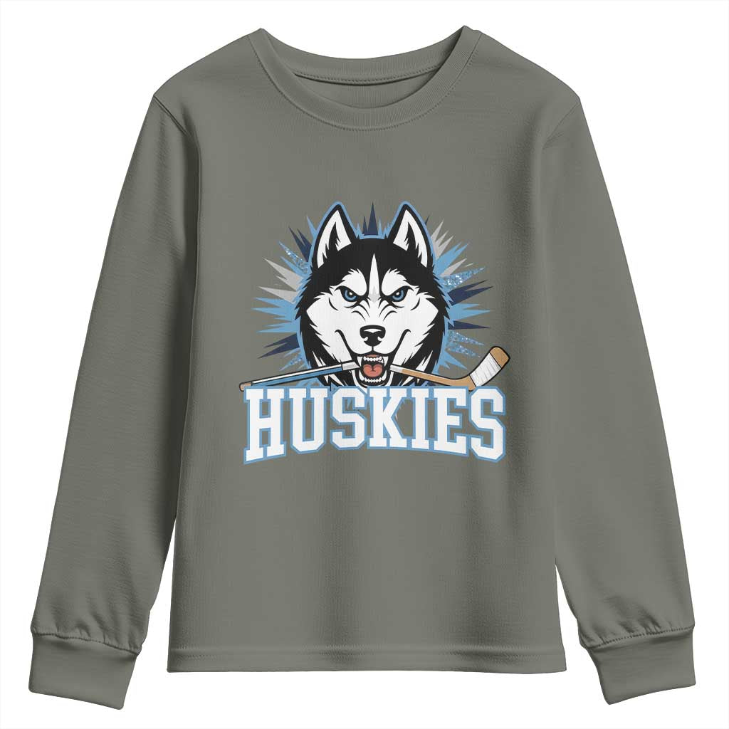 Cool Siberian Husky Ice Hockey Youth Sweatshirt Gift For Dog Lovers - Wonder Print Shop