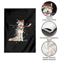 Funny Christmas Husky Ice Hockey Player Holiday Gift Garden Flag - Wonder Print Shop