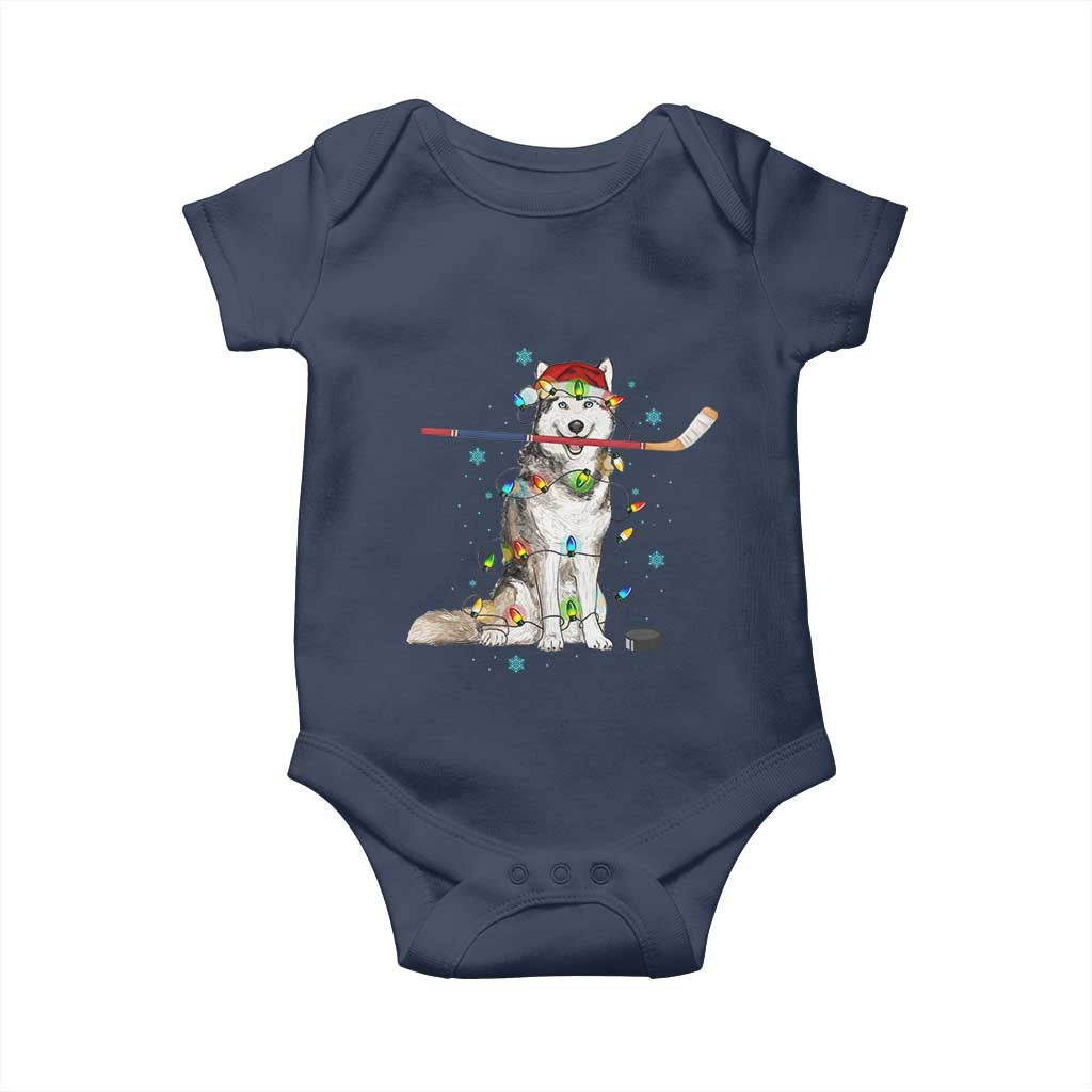Funny Christmas Husky Ice Hockey Player Holiday Gift Baby Onesie - Wonder Print Shop